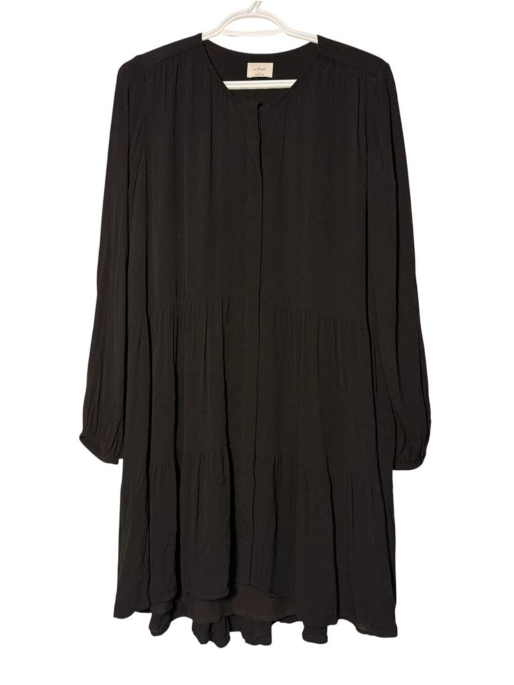Aritzia Black Long-Sleeve Tiered Midi Dress with Bishop Sleeves size S